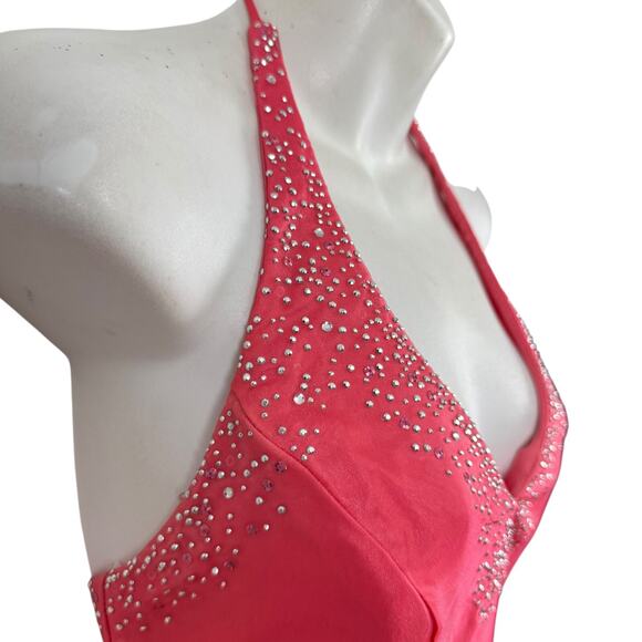 Blondie Nites 90s Y2K Organza Halter V-Neck Formal Prom Corset Back Dress 3 XS S - Picture 4 of 15